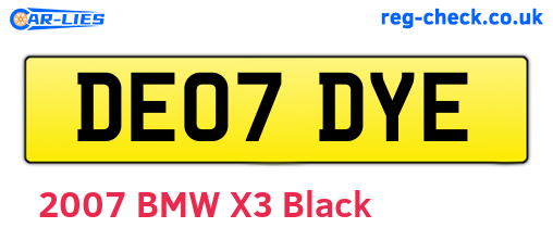DE07DYE are the vehicle registration plates.