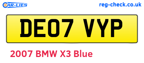 DE07VYP are the vehicle registration plates.