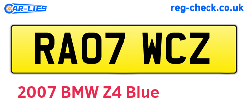 RA07WCZ are the vehicle registration plates.