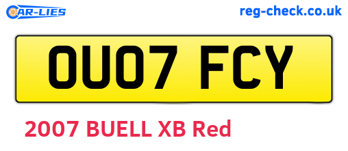 OU07FCY are the vehicle registration plates.