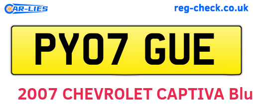 PY07GUE are the vehicle registration plates.