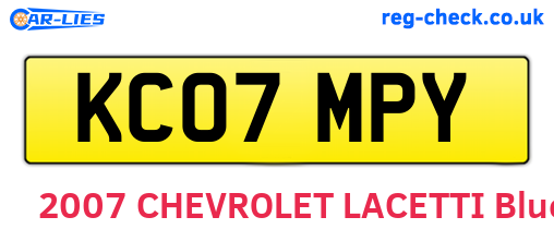 KC07MPY are the vehicle registration plates.