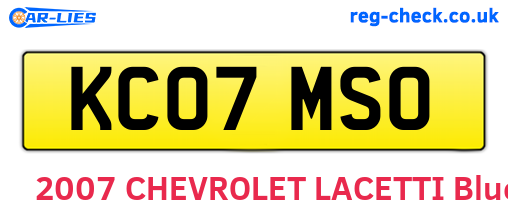 KC07MSO are the vehicle registration plates.