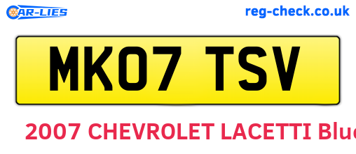 MK07TSV are the vehicle registration plates.