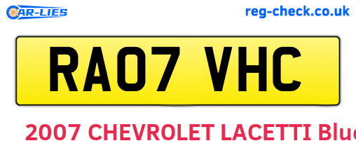 RA07VHC are the vehicle registration plates.