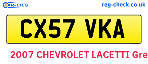 CX57VKA are the vehicle registration plates.