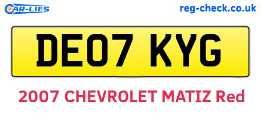 DE07KYG are the vehicle registration plates.