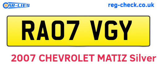 RA07VGY are the vehicle registration plates.