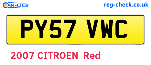PY57VWC are the vehicle registration plates.