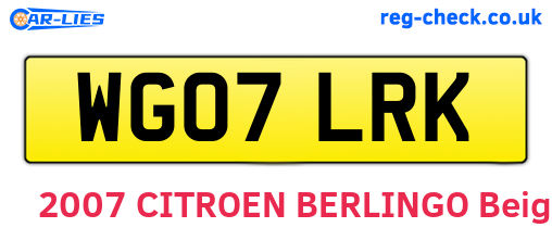 WG07LRK are the vehicle registration plates.