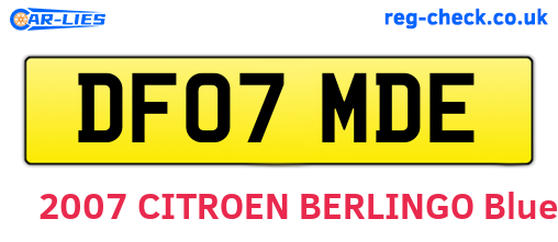 DF07MDE are the vehicle registration plates.