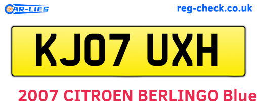 KJ07UXH are the vehicle registration plates.
