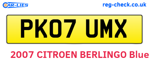 PK07UMX are the vehicle registration plates.