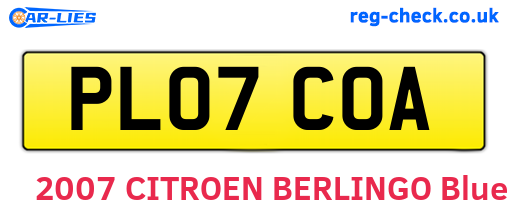 PL07COA are the vehicle registration plates.