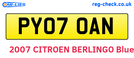 PY07OAN are the vehicle registration plates.