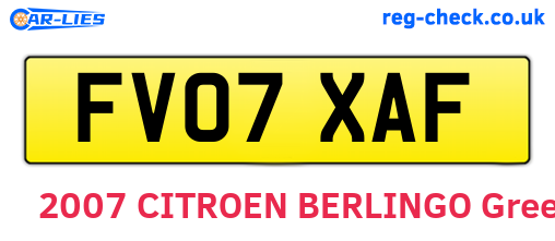 FV07XAF are the vehicle registration plates.