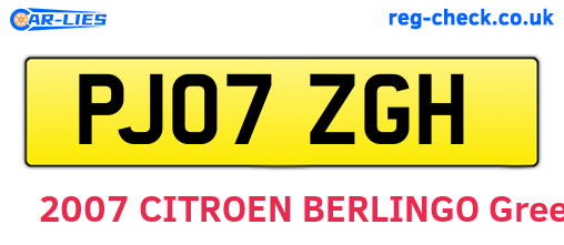 PJ07ZGH are the vehicle registration plates.