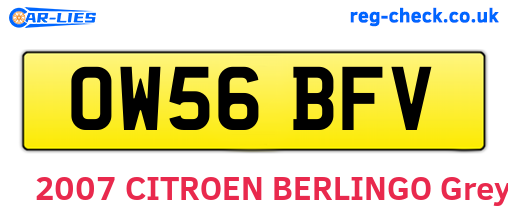 OW56BFV are the vehicle registration plates.