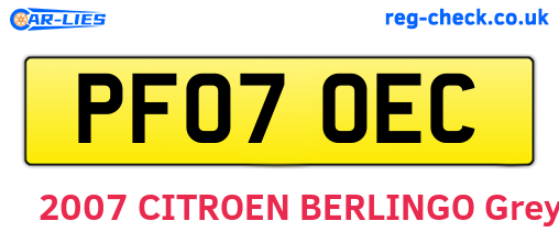 PF07OEC are the vehicle registration plates.