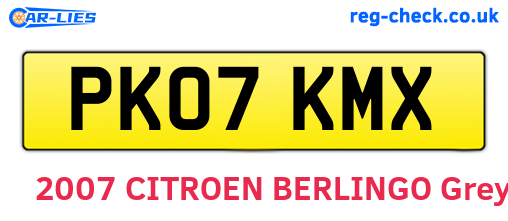 PK07KMX are the vehicle registration plates.
