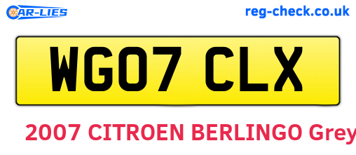 WG07CLX are the vehicle registration plates.