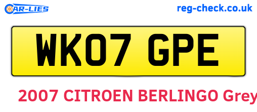 WK07GPE are the vehicle registration plates.