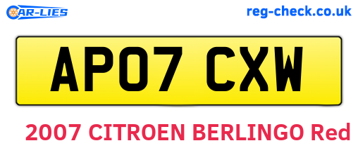 AP07CXW are the vehicle registration plates.
