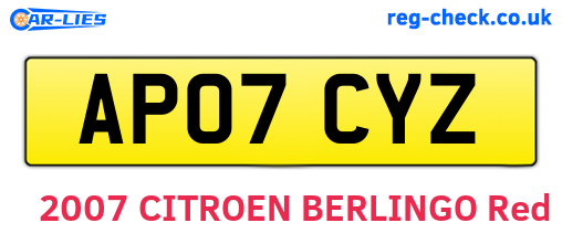 AP07CYZ are the vehicle registration plates.