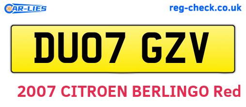 DU07GZV are the vehicle registration plates.
