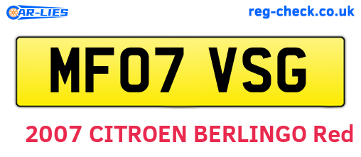 MF07VSG are the vehicle registration plates.