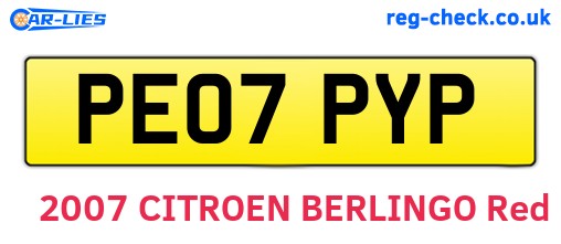 PE07PYP are the vehicle registration plates.