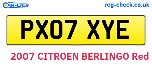 PX07XYE are the vehicle registration plates.