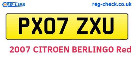 PX07ZXU are the vehicle registration plates.