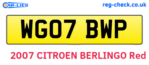 WG07BWP are the vehicle registration plates.