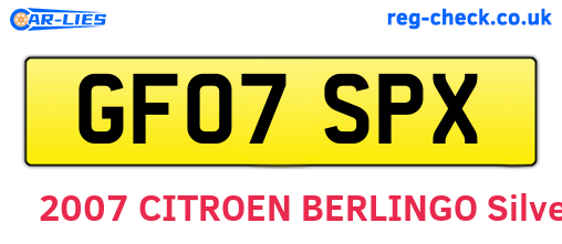 GF07SPX are the vehicle registration plates.