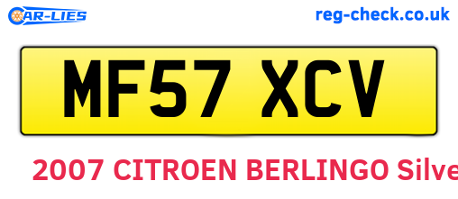MF57XCV are the vehicle registration plates.