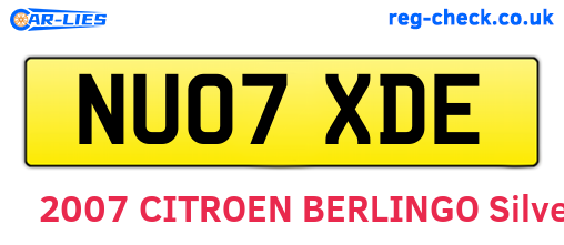 NU07XDE are the vehicle registration plates.