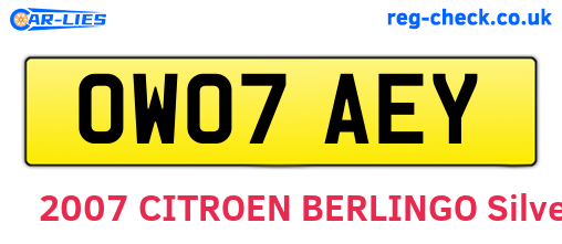 OW07AEY are the vehicle registration plates.