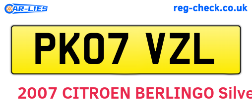 PK07VZL are the vehicle registration plates.