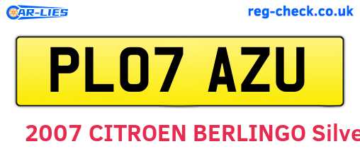 PL07AZU are the vehicle registration plates.
