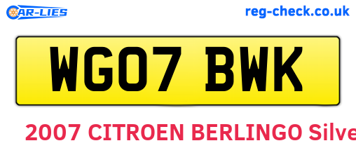 WG07BWK are the vehicle registration plates.