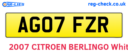 AG07FZR are the vehicle registration plates.