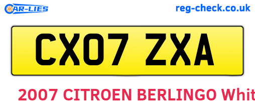 CX07ZXA are the vehicle registration plates.