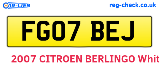 FG07BEJ are the vehicle registration plates.