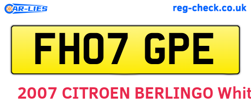 FH07GPE are the vehicle registration plates.