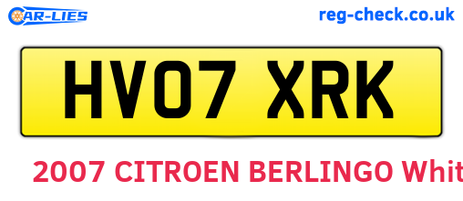 HV07XRK are the vehicle registration plates.