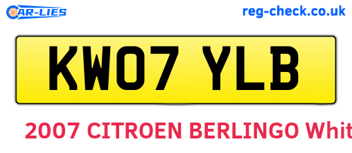 KW07YLB are the vehicle registration plates.