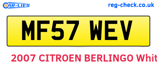 MF57WEV are the vehicle registration plates.