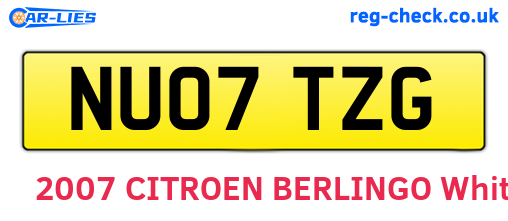 NU07TZG are the vehicle registration plates.
