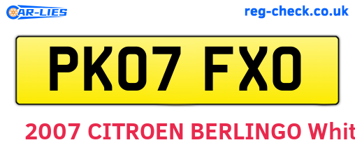 PK07FXO are the vehicle registration plates.